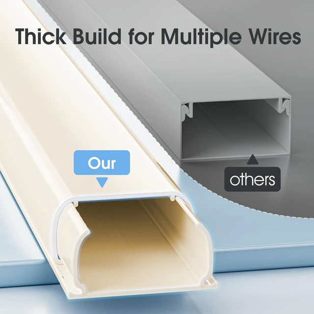 Alt view image 2 of 7 - Wire Covers for 2 Cords TV on Wall, 47in Paintable Cable Hider, Medium Cable Management Kit, Cord Hiding for Wall Beige, W0.95in H0.47in