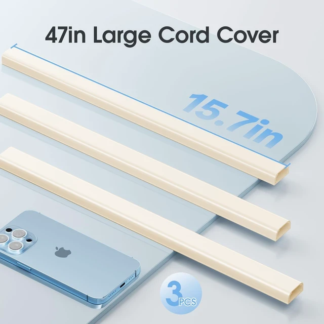 Alt view image 5 of 7 - Wire Covers for 2 Cords TV on Wall, 47in Paintable Cable Hider, Medium Cable Management Kit, Cord Hiding for Wall Beige, W0.95in H0.47in