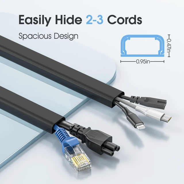 Alt view image 3 of 7 - Wire Covers for 2 Cords TV on Wall, 47in Paintable Cable Hider, Medium Cable Management Kit, Cord Hiding for Wall Black, W0.95in H0.47in