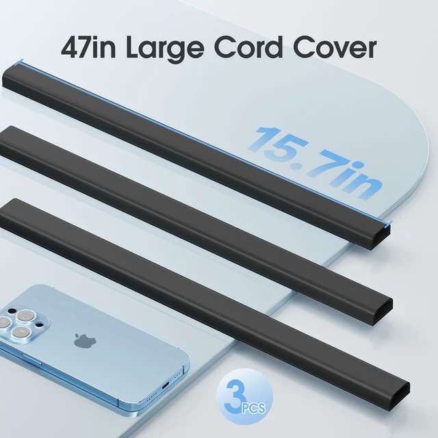 Alt view image 4 of 7 - Wire Covers for 2 Cords TV on Wall, 47in Paintable Cable Hider, Medium Cable Management Kit, Cord Hiding for Wall Black, W0.95in H0.47in