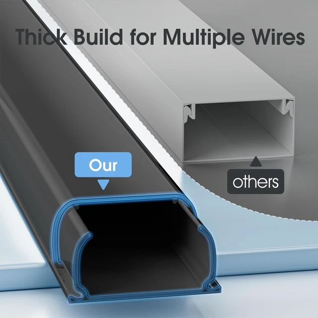 Alt view image 6 of 7 - Wire Covers for 2 Cords TV on Wall, 47in Paintable Cable Hider, Medium Cable Management Kit, Cord Hiding for Wall Black, W0.95in H0.47in