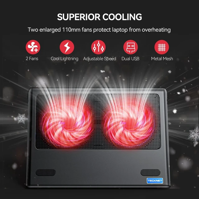 Alt view image 2 of 7 - Laptop Cooling Pad - 12"-15.6" Laptop Cooler with Quiet Cooling Fan USB-A & USB-C Powered Cooling Stand with Adjustable Wind Speeds for Gaming, Work & Everyday Computing, Red LED