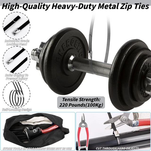 Alt view image 3 of 7 - 400PCS Metal Zip Ties Gun Kit, 6/8/12 Inch Heavy Duty Metal Zip Ties, Multi-Purpose Self-Locking Cable Tie Tool Set for Vehicles Farms Plants Fences Pipe Bundling, Scissors