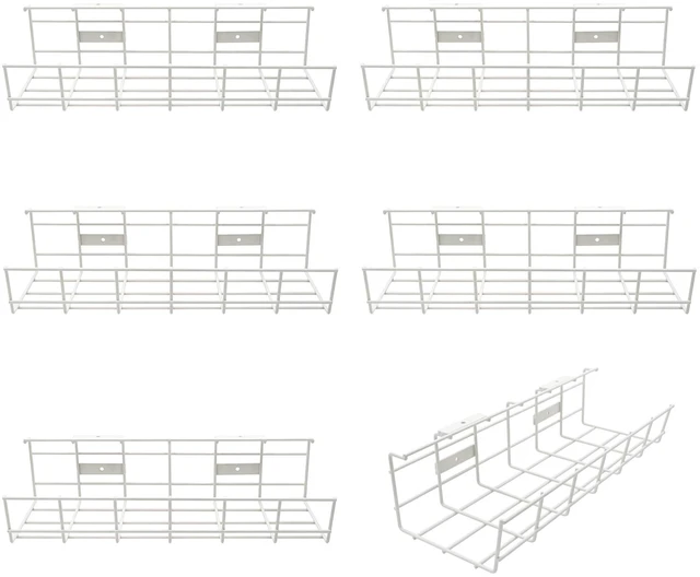 Main image of Under Desk Cable Management- 6 Pack Cord Organizer. Metal Wire Cable Management Tray for Office, Studio and Home. Super Sturdy Under Table Cable Managements - White Cable Organizer
