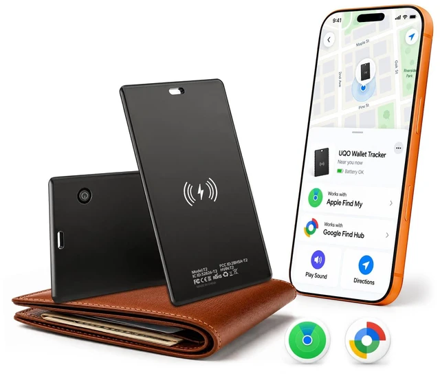 Main image of Wallet Tracker Card, Works with Apple Find My or Google Find Hub MFi certified. Works with Android. Qi charging. 85dB+ sound. Separation alerts. Wallet & passport fit. Great gift idea