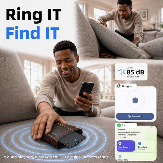 Alt view image 4 of 7 - Wallet Tracker Card, Works with Apple Find My or Google Find Hub MFi certified. Works with Android. Qi charging. 85dB+ sound. Separation alerts. Wallet & passport fit. Great gift idea
