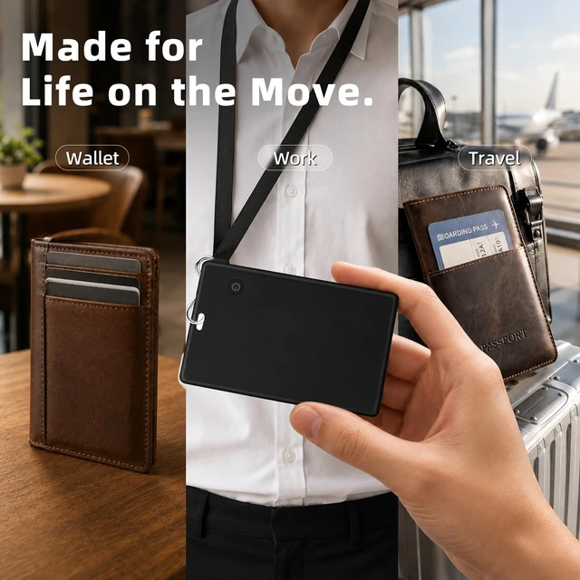 Alt view image 6 of 7 - Wallet Tracker Card, Works with Apple Find My or Google Find Hub MFi certified. Works with Android. Qi charging. 85dB+ sound. Separation alerts. Wallet & passport fit. Great gift idea