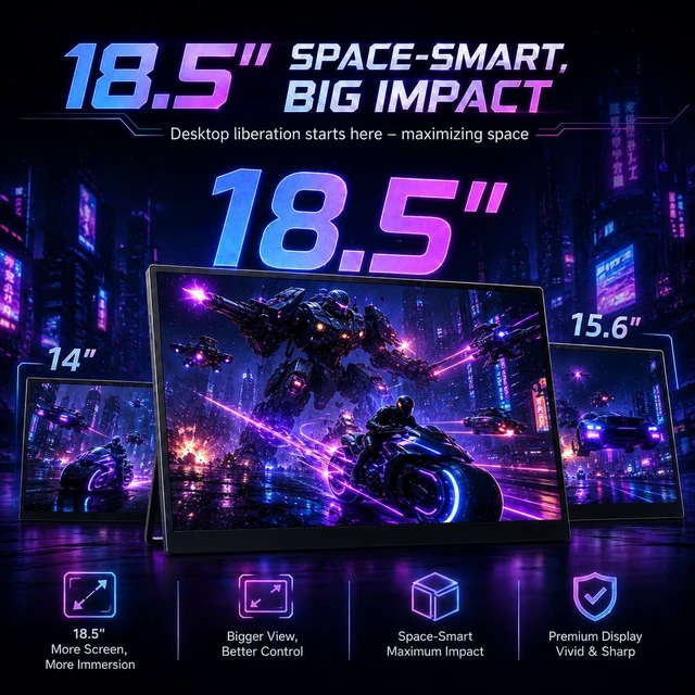 Alt view image 7 of 7 - 18.5 Inch Large Portable Monitor for Laptop, 120Hz 1080P FHD IPS Portable Travel Second Screen Display for/Phone/Xbox PS4/5, 125% sRGB, Dual Speakers, VESA & Storage Bag (18.5 inch'')