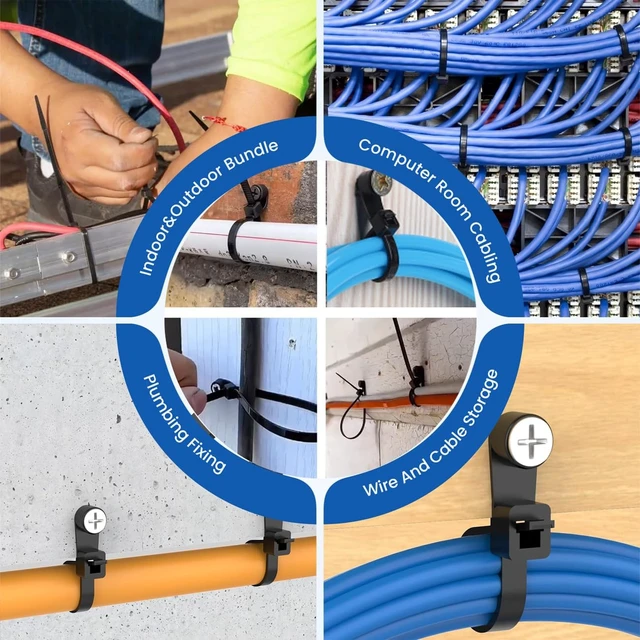 Alt view image 6 of 6 - 12 inch Black Zip Ties With Screw Hole,Heavy Duty Cable Ties for Cords 75 lbs Mountable head Zip Tie Screw Mount,Zip Wall Wire Ties for Indoor and Outdoor Use (200, 12 IN)