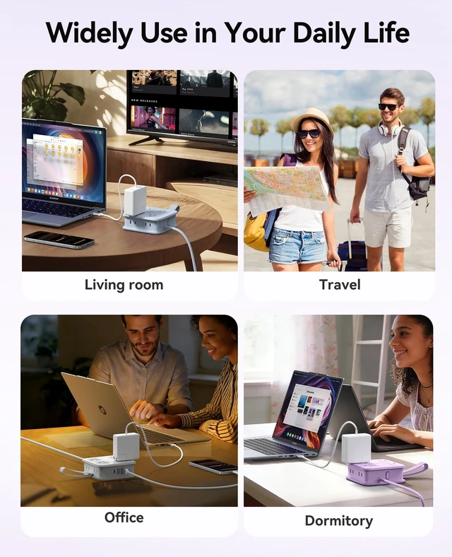 Alt view image 7 of 7 - 5 Ft Coiled Extension Cord with 8 Outlet & 3 USB Ports Power Strip with Flat Plug, 11 in 1 Charging Station for Home/Office/Dorm -AP3 PRO