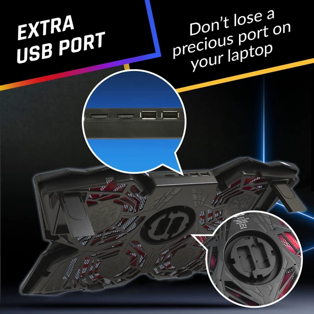 Alt view image 7 of 7 - Wind Laptop Cooling Pad, Rapid Cool Stand with 4 Fans at 1200 RPM, USB Fan Supports Gaming Consoles, More Than 500,000 Units Sold - Cobra Red