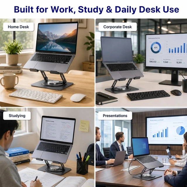 Alt view image 7 of 7 - Swivel Laptop Stand for Desk, 360 Riser, Graphite Gray Height and tilt both adjust, works as a computer and tablet stand for home office, dorm and shared workspaces