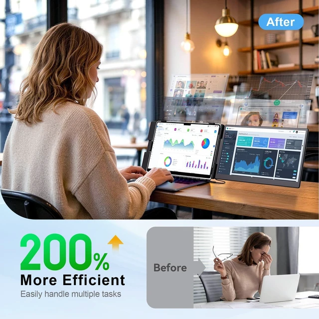 Alt view image 3 of 7 - 14" Laptop Screen Extender - Ultra Lightweight 1.8lbs Dual Monitor Extender FHD 1080P, Portable, Ultra Thin, for Laptop 13-17 (Screen Length: 11.81"-16.14"), Fits Windows/Mac Work Office Travel