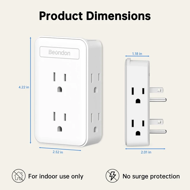 Alt view image 7 of 7 - Wall Outlet Extender, 6 AC Outlets, 3-Sided Design, White Bedside, TV stand, desk setups, limited wall outlets, cord-free direct-to-wall setup for lamps, chargers and electronics
