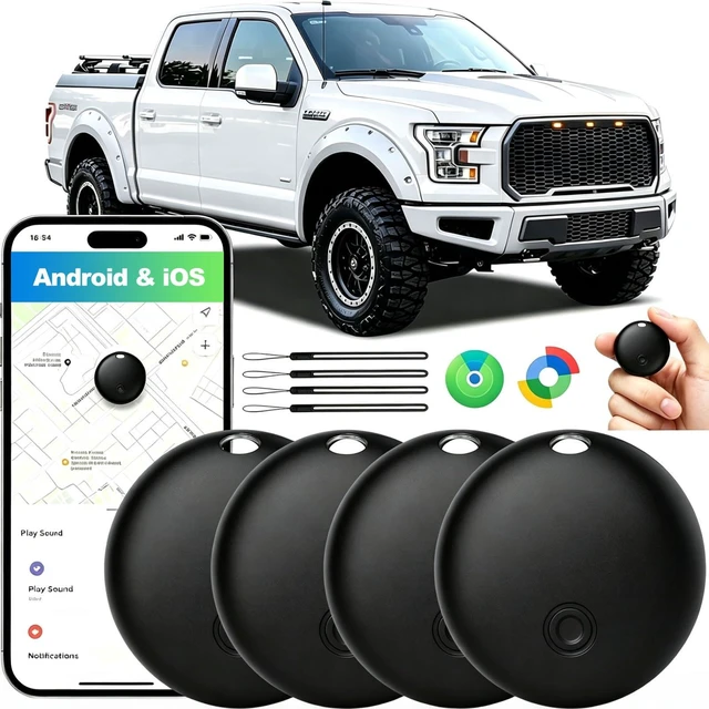 Main image of GPS Tracker for Vehicles No Subscription, iOS & Android - 4 Pack Real-Time Tracking IP67 Waterproof, Undetectable Car Tracker Tag, Compatible with Apple Find My & Google Find Hub for Pet Kid
