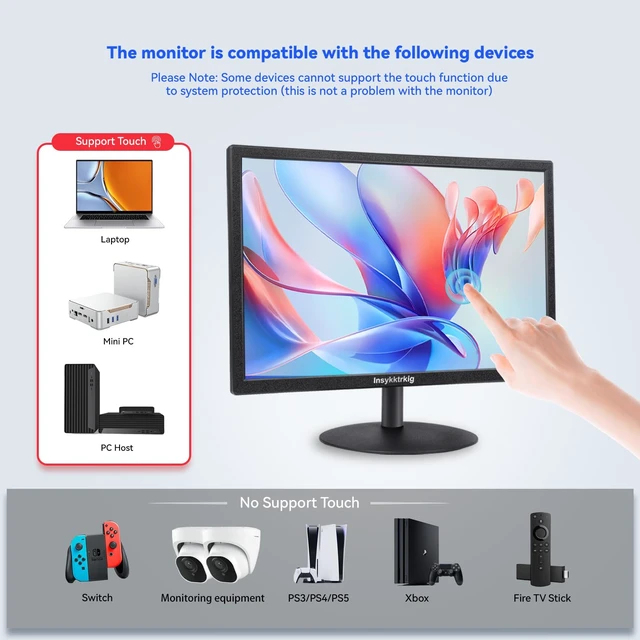 Alt view image 6 of 7 - Touchscreen Monitor 19" FHD 1440x900 Multi-Touch Screen HDMI VGA Type-B Dual Speakers,60Hz,VESA,Wide Viewing Angle 170°,Brightness 300cd/m²,Tilt Adjust,PC Office Desktop Business Computer Display