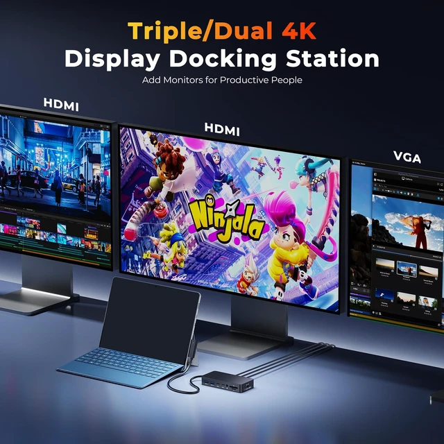 Alt view image 2 of 7 - Surface Docking Station Triple Displays Dual HDMI + VGA with Power Adapter,12 in 1 Surface Dock 2 for MS Surface Pro 12/11/10/9/8/X/7/6/5/4/3,Surface Laptop 7/6/5/4/3/2/1,Surface Book Go