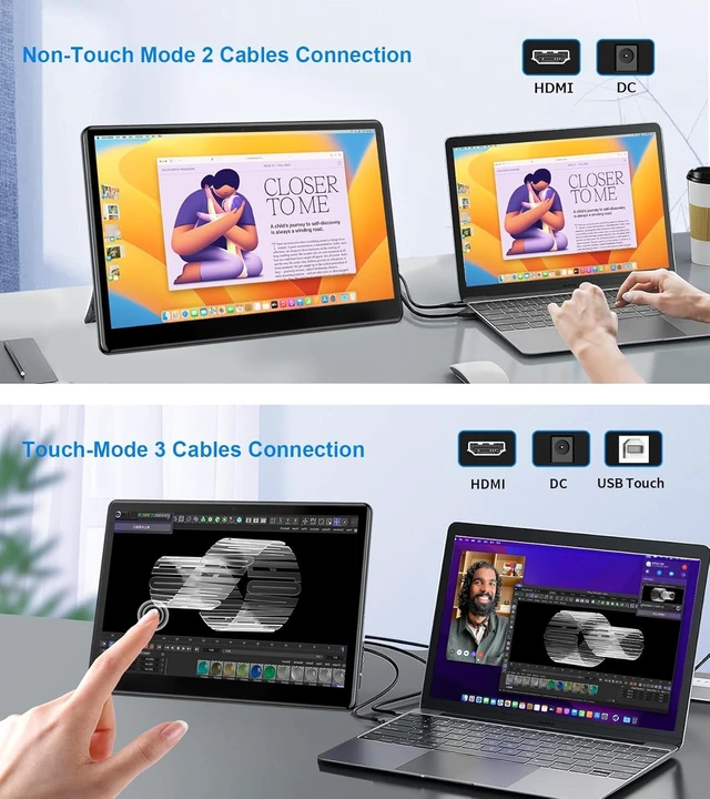 Alt view image 5 of 7 - 13.3'' Portable Touch Screen Monitor,HDMI VGA USB-B for PC MacBook (dark) 10-point touch,Quick response,Dual-Speaker,178°viewing angle,400nits,2000:1,VESA,72%NTSC,IPS,Phone PS Xbox