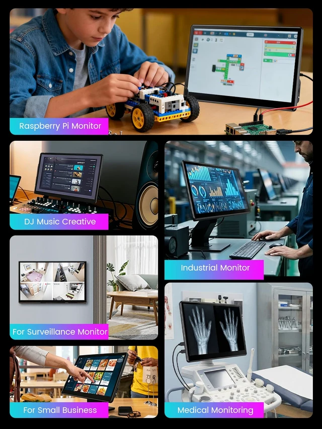 Alt view image 6 of 7 - 13.3'' Portable Touch Screen Monitor,HDMI VGA USB-B for PC MacBook (dark) 10-point touch,Quick response,Dual-Speaker,178°viewing angle,400nits,2000:1,VESA,72%NTSC,IPS,Phone PS Xbox