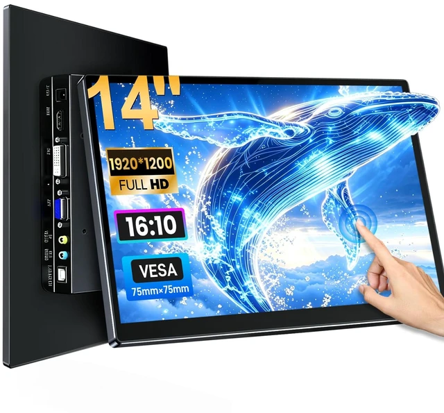 Main image of 14" Touchscreen Monitor,VGA DVI and HDMI VESA for Industrial(Inky) 10-point touch,IPS 1920×1080,Dual Speakers,72%NTSC,2000:1,16:10,400 cd/m²,178° view angle