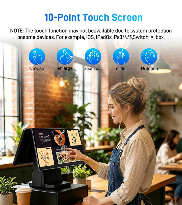 Alt view image 3 of 7 - 14" Touchscreen Monitor,VGA DVI and HDMI VESA for Industrial(Inky) 10-point touch,IPS 1920×1080,Dual Speakers,72%NTSC,2000:1,16:10,400 cd/m²,178° view angle
