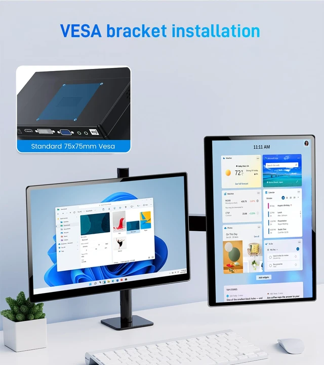 Alt view image 6 of 7 - 14" Touchscreen Monitor,VGA DVI and HDMI VESA for Industrial(Inky) 10-point touch,IPS 1920×1080,Dual Speakers,72%NTSC,2000:1,16:10,400 cd/m²,178° view angle