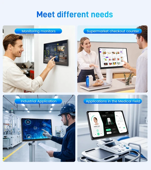 Alt view image 7 of 7 - 14" Touchscreen Monitor,VGA DVI and HDMI VESA for Industrial(Inky) 10-point touch,IPS 1920×1080,Dual Speakers,72%NTSC,2000:1,16:10,400 cd/m²,178° view angle