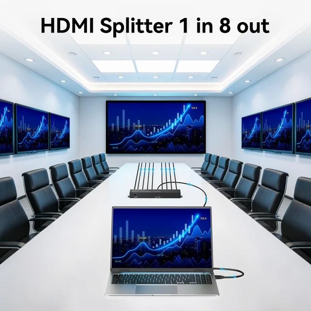 Alt view image 2 of 7 - 4K@60Hz HDMI 2.0 Splitter 1 in 8 Out, Mirror Only Not Extended Display, HDMI 2.0 Splitter, Support HDMI2.0, HDCP2.2, Auto Downscaling, Deep Color Mode at up to 36 bits, CEC