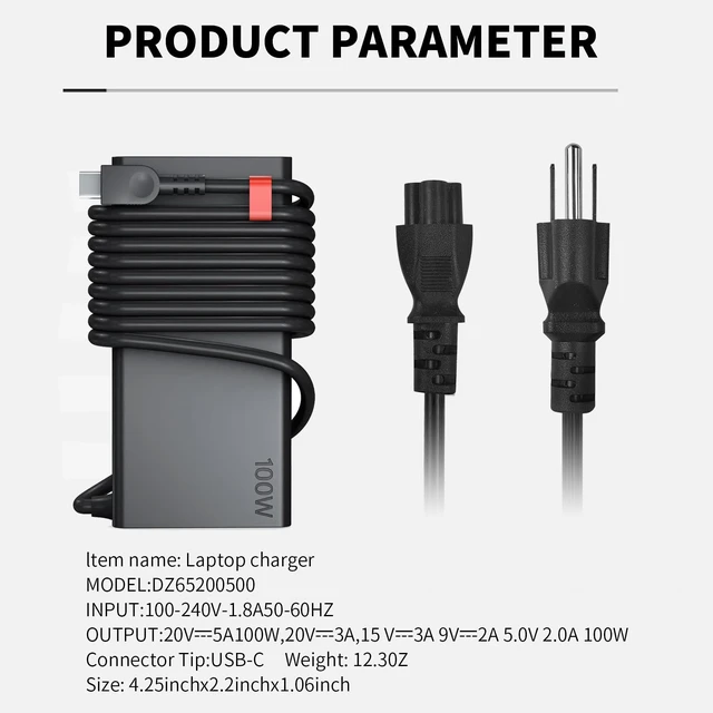 Alt view image 2 of 7 - 100W USB-C Laptop Charger for Dell Latitude/XPS/Precision,MacBook MacBook Pro 14/16 M4/Air,for HP Spectre/Elitebook,for Lenovo ThinkPad/Yoga/IdeaPad,Acer Chromebook,Google,Zenbook,Power Adapter