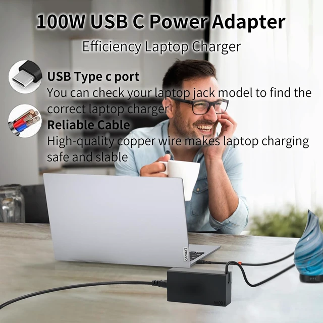 Alt view image 6 of 7 - 100W USB-C Laptop Charger for Dell Latitude/XPS/Precision,MacBook MacBook Pro 14/16 M4/Air,for HP Spectre/Elitebook,for Lenovo ThinkPad/Yoga/IdeaPad,Acer Chromebook,Google,Zenbook,Power Adapter