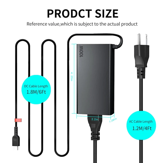 Alt view image 3 of 7 - 100W USB-C Laptop Charger for Dell Latitude/XPS/Precision,MacBook MacBook Pro 14/16 M4/Air,for HP Spectre/Elitebook,for Lenovo ThinkPad/Yoga/IdeaPad,Acer Chromebook,Google,Zenbook,Power Adapter