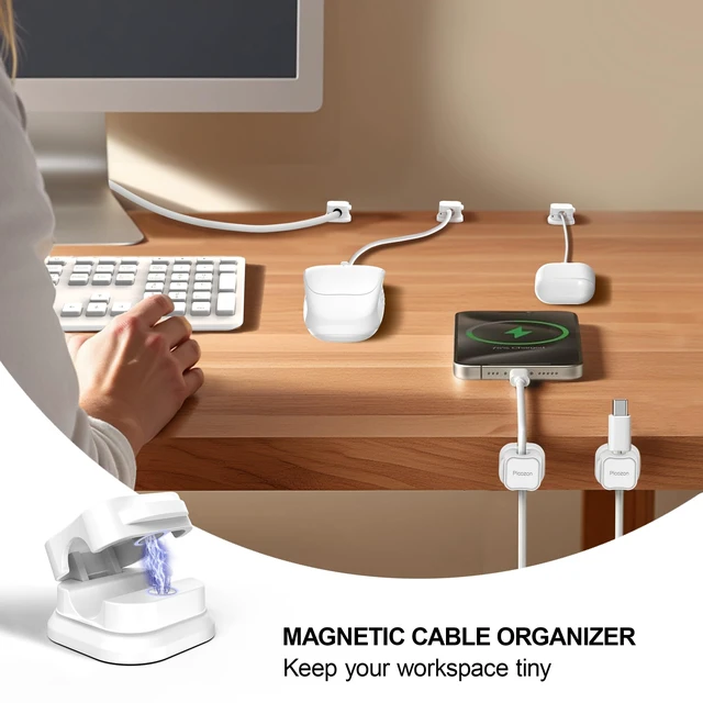 Alt view image 2 of 7 - 36 Pack Magnetic Cable Clip Organizer Cord Holder, Adhesive Cable Management, Wire Phone USB Charger Cable Holder, Keeper Organizer for Office Home Desktop Table - White