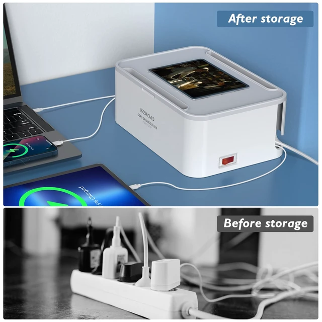 Alt view image 7 of 7 - Power Strips with Cable Management Box, Surge Protector, White Cord Organizer with 8 Outlets 3 USB Ports Switch Control, 6.6 ft Plug Extension Cord, Charging Station for Dorm, Office, Home