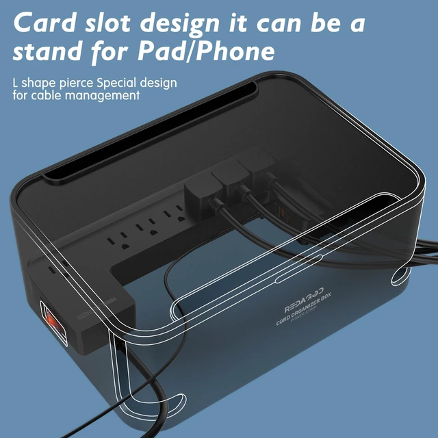 Alt view image 5 of 7 - Power Strips with Cable Management Box, Surge Protector, Black Cord Organizer with 8 Outlets 3 USB Ports Switch Control, 6.6 ft Plug Extension Cord, Charging Station for Dorm, Office, Home