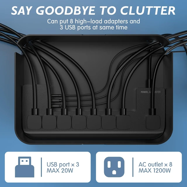 Alt view image 3 of 7 - Power Strips with Cable Management Box, Surge Protector, Black Cord Organizer with 8 Outlets 3 USB Ports Switch Control, 6.6 ft Plug Extension Cord, Charging Station for Dorm, Office, Home