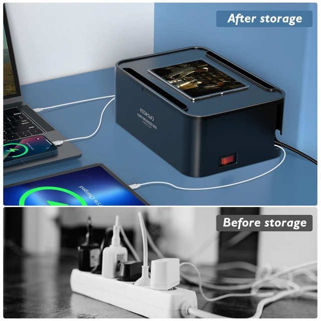 Alt view image 7 of 7 - Power Strips with Cable Management Box, Surge Protector, Black Cord Organizer with 8 Outlets 3 USB Ports Switch Control, 6.6 ft Plug Extension Cord, Charging Station for Dorm, Office, Home