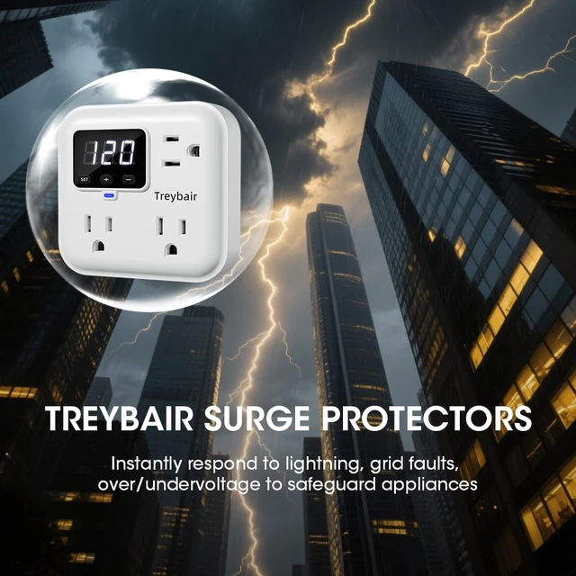 Alt view image 2 of 7 - Appliance Surge Protector Voltage Stabilizer Fireproof UL94V-1 Wall Mount Surge Protectors Outlet for Refrigerator, TV & Heavy, Real-Time Monitoring & Custom Voltage 80V-140V (2 Pro)