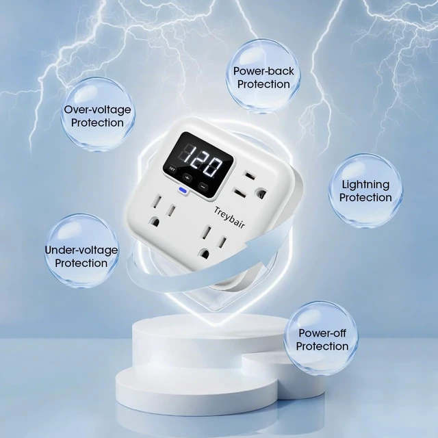Alt view image 3 of 7 - Appliance Surge Protector Voltage Stabilizer Fireproof UL94V-1 Wall Mount Surge Protectors Outlet for Refrigerator, TV & Heavy, Real-Time Monitoring & Custom Voltage 80V-140V (2 Pro)