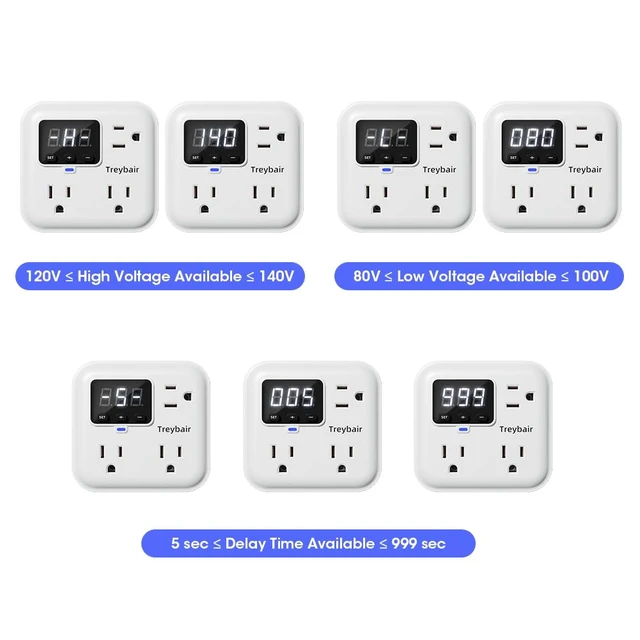 Alt view image 5 of 7 - Appliance Surge Protector Voltage Stabilizer Fireproof UL94V-1 Wall Mount Surge Protectors Outlet for Refrigerator, TV & Heavy, Real-Time Monitoring & Custom Voltage 80V-140V (2 Pro)