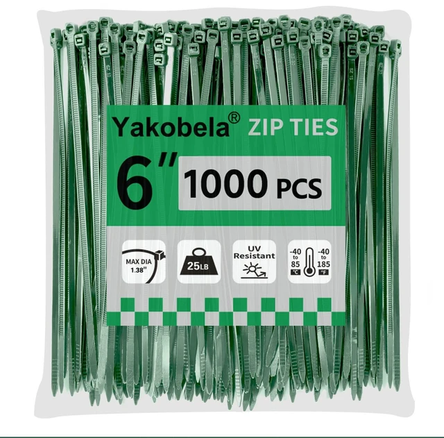 Main image of Green Zip Ties 6", 1000 Pack, Cable Ties UV Resistant, Wire Ties 25 lbs Tensile Strength for Garden, Plants, Holiday Lights
