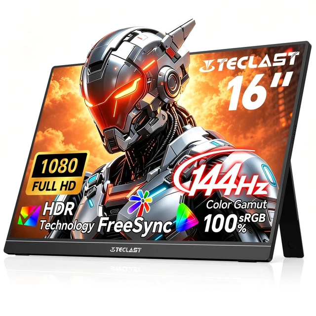 Main image of 16'' 144Hz Portable Gaming Monitor, 1080P Travel Monitor for Laptop Free-Sync HDR Monitor with Kickstand, USB-C HDMI IPS Second Screen for Laptop MacBook Phone PS5 Xbox Switch, VESA Mountable