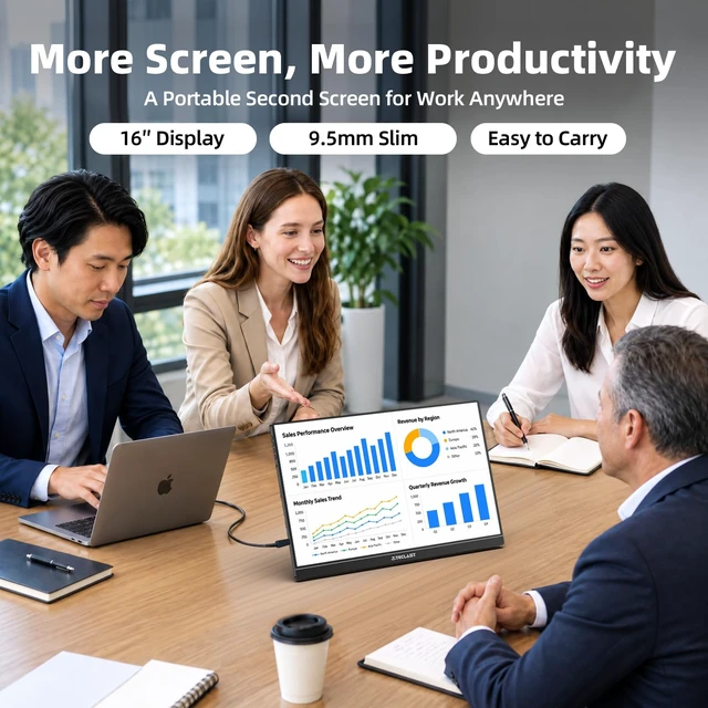 Alt view image 7 of 7 - 16'' 144Hz Portable Gaming Monitor, 1080P Travel Monitor for Laptop Free-Sync HDR Monitor with Kickstand, USB-C HDMI IPS Second Screen for Laptop MacBook Phone PS5 Xbox Switch, VESA Mountable