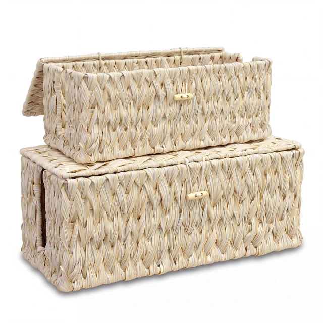 Main image of 2 Pack Plastic Floor Cord Covers with Lid, Hand-Woven Cable Management Box, 2 Open Slots Cord Box to to Hide USB Wire, Power Strip & Charger for Home & Office and Dorm, Milky White