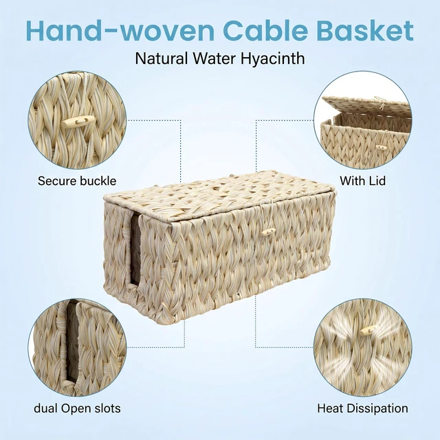 Alt view image 3 of 7 - 2 Pack Plastic Floor Cord Covers with Lid, Hand-Woven Cable Management Box, 2 Open Slots Cord Box to to Hide USB Wire, Power Strip & Charger for Home & Office and Dorm, Milky White