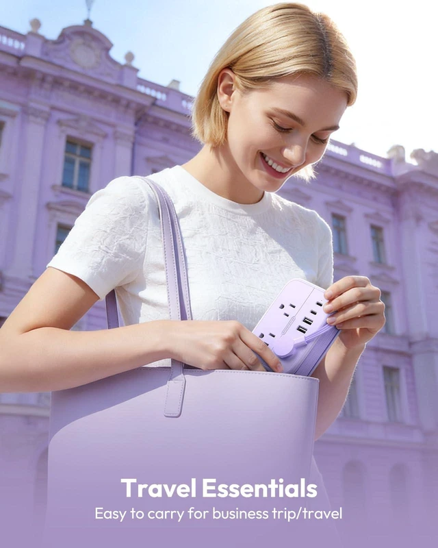 Alt view image 5 of 7 - Purple Travel Power Strip, 6 Outlets 4 USB Ports(2 USB C), 4ft Purple Extension Cord Wrapped Around Small Power Strip, Compact for Travel, Hotel, Cruise Approved