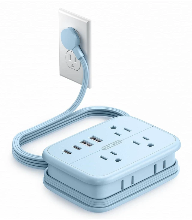 Main image of Travel Power Strip, 6 Outlets 4 USB Ports(2 USB C), 4ft Extension Cord Wrapped Around Small Power Strip, Compact for Travel, Hotel, Cruise Approved, Blue