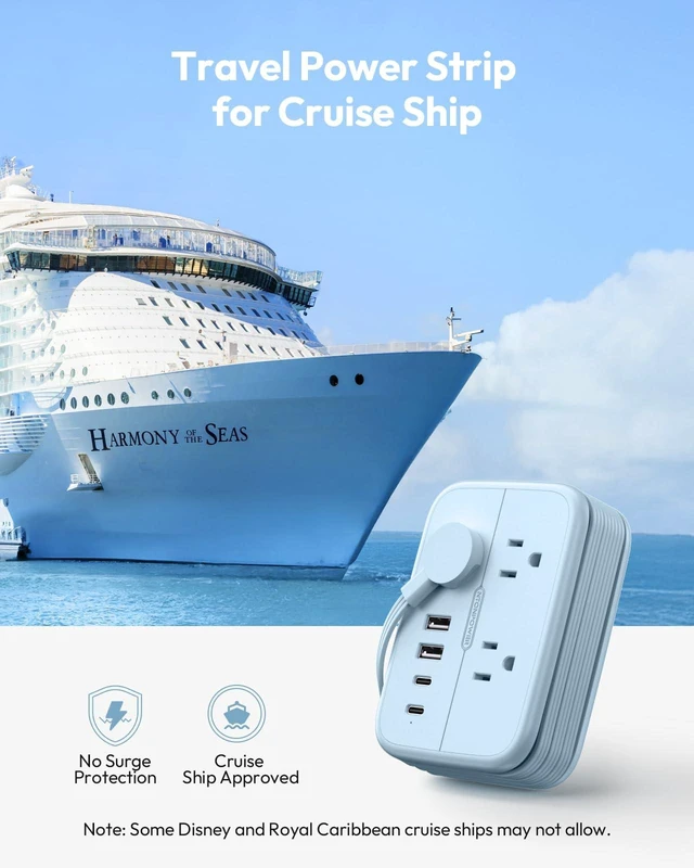 Alt view image 4 of 7 - Travel Power Strip, 6 Outlets 4 USB Ports(2 USB C), 4ft Extension Cord Wrapped Around Small Power Strip, Compact for Travel, Hotel, Cruise Approved, Blue