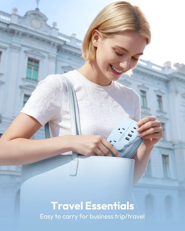 Alt view image 5 of 7 - Travel Power Strip, 6 Outlets 4 USB Ports(2 USB C), 4ft Extension Cord Wrapped Around Small Power Strip, Compact for Travel, Hotel, Cruise Approved, Blue