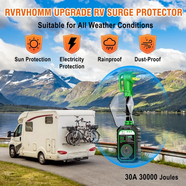 Alt view image 7 of 7 - 30000J 30Amp RV Surge Protector 30 Amp Flag Design - Upgraded Power Surges Voltage Protection Circuit Analyzer IP68 Waterproof Cover for 30A RVS Camper Trailer Must Haves (30Amp, Green)