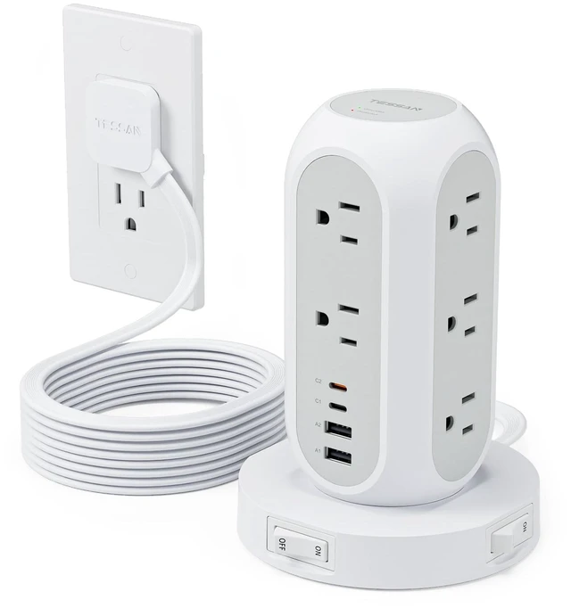 Main image of Surge Protector Power Strip with 1050J, Individual Switches, 15 Ft 11 Outlets, 4 USB Ports (2 USB C), Flat Extension Cord, 20W Charging Station for Multiple Devices, for Office, Dorm Room